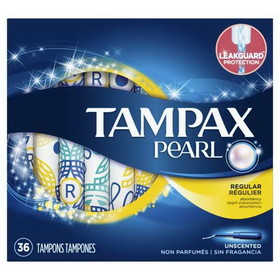 Tampax Pearl Regular Tampons 36 Count Box, 36 Count, 12 per box, 4 per case