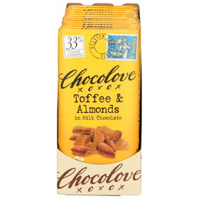 Chocolove Toffee &amp; Almonds In Milk Chocolate, 3.2 Ounces, 12 per case
