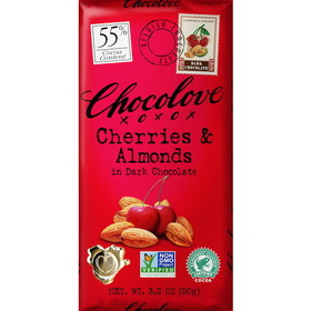 Chocolove Cherries &amp; Almonds Dark Chocolate Bar, 3.2 Ounces, 12 per case