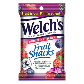 Welch's Berries &amp; Cherries Fruit Snacks, 5 Ounces, 12 per case