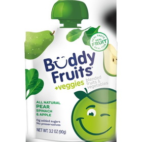Buddy Fruits Veggies Spinach &amp; Pear, 3.2 Ounces, 18 per case