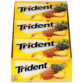 Trident Pineapple Twist Sugar Free Gum, 14 Count, 12 per box, 12 per case