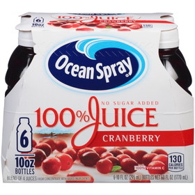 Ocean Spray 100% Cranberry Juice 10 Ounce Bottles - 6 Per Pack - 4 Packs Per Case