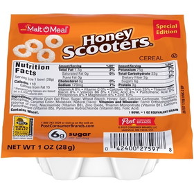 Malt O Meal Honey Scooters, 1 Ounces, 96 per case