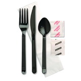 D & W Fine Pack Forum Knife, Fork, Spoon, Salt, Pepper, & Large Napkin Black Ebony Individually Wrapped Cutlery Kit, 250 Each, 250 Per Box, 1 Per Case