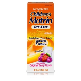 Motrin Children's Dye Free Suspension Berry, 4 Fluid Ounces, 3 per box, 12 per case