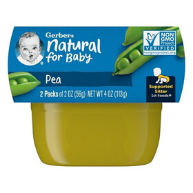 Gerber 1St Foods Natural For Baby Non-Gmo Pea Puree Baby Food Tub, 2X 2 Oz Tubs, 4 Fluid Ounce, 4 Per Box, 2 Per Case
