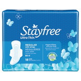 Stayfree Ultra Thin Pad Regular With Wings, 18 Count, 8 per case