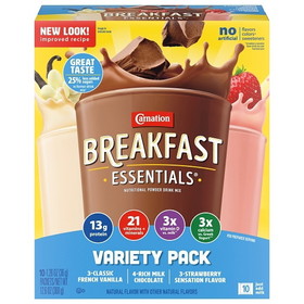 Nestle Carnation Breakfast Essentials Powder Variety Pack 1.26 Ounce Sachets 10 Per Box - 4 Boxes Per Case