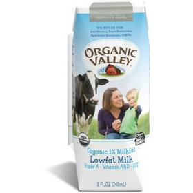 Organic Valley Organic Single Serve 1% Low Fat Milk, 8 Fluid Ounces, 24 per case