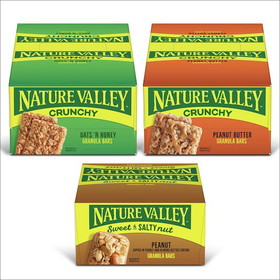 Nature Valley Variety Pack 36 Crunchy Oat 'N Honey, 18 Sweet &amp; Salty Nut Peanut, 18 Crunchy Peanut Granola Bar, 24.92 Ounces, 4 per case