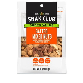 Snak Club Salted Mixed Nuts 4 Ounce Bag - 6 Bags Per Case