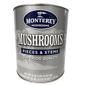 Monterey Superior Mushrooms Pieces &amp; Stems, 100 Ounces, 6 per case
