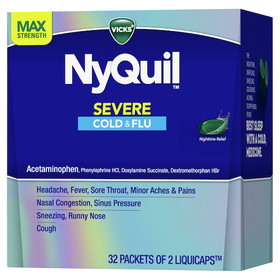 Vicks Nyquil Severe Multi Symptom Box, 2 Count, 32 per box, 12 per case
