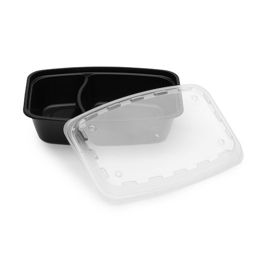 Cubeware Rectangular Black Reusable Plastic Microwavable Food Container with Clear Lid Set 16 Ounce - 150 Set per Case.