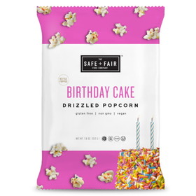 Safe + Fair Birthday Cake Drizzled Popcorn, 7.5 Ounces, 5 per case