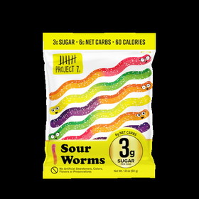 Project 7 Sour Worms, 1.8 Ounces, 8 per case