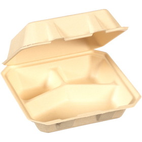 Tellus 8" Square 3 Compartment Clamshell No Pfas Added, 200 Each, 4 per case