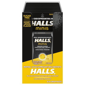 Halls Mini Honey Lemon 24 Pack, 24 Count, 4 per case
