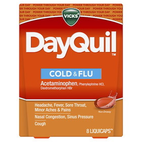 Vicks Dayquil Cold &amp; Flu Liquid Caps, 8 Count, 4 per case