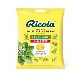 Ricola Unsweetened Lemon Mint Cough Drop Bags, 19 Count, 8 Per Box, 6 Per Case