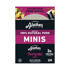 Country Archer Jerky Co Teriyaki Style Pork Minis Stick, 0.5 Ounce, 6 per case