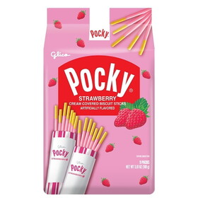Pocky Strawberry Family Pack Cream Covered Biscuit Sticks, 3.81 Ounce, 5 Per Pack, 4 Per Case