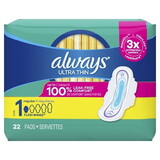 Always Ultra Thin Pads Regular/Normal Wing, 22 Count, 12 Per Case