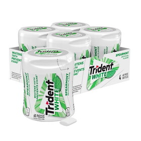 Trident Sugar Free White Spearmint Gum, 60 Count, 4 Per Pack, 6 Per Case