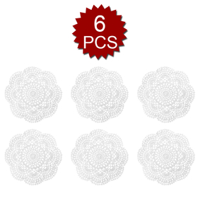 Aspire 8 inches 6pcs / set Handmade Crochet Lace Round Tablecloths Cotton Hollow Decorative Doilies