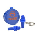 Elvex Deltuplus EP-402 Quattro Un-Corded Reusable Ear Plugs With Plastic Carrying Case And Chain
