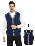 TOPTIE 2 Pack Men's Casual Slim Fit Knitted V-Neck Button Down Sleeveless Sweater Cardigan Vest