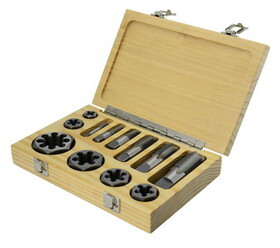 Qualtech DWTNPT-SET 12 Piece Carbon Steel NPT Pipe Tap and Die Set 1/8 1/4 3/8 1/2 3/4 and 1 in Wooden Case