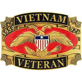 Eagle Emblems B0142 Buckle-Vietnam Veteran 1959-1975, (3-1/2")