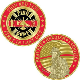 Eagle Emblems CH0202 Challenge Coin-Fire Dept. THIN RED LINE, (1-3/4")