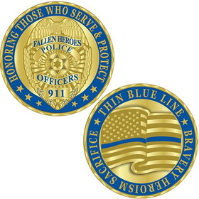 Eagle Emblems CH0204 Challenge Coin-Police THIN BLUE LINE, (1-3/4")