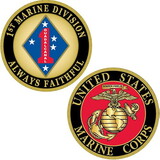 Eagle Emblems CH1225 Challenge Coin-Usmc, 1St Marine Div. (1-5/8