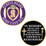 Eagle Emblems CH3417 Challenge Coin-Purple Heart (1-3/4