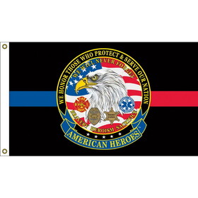 Eagle Emblems F1401 Flag-American Heroes Red & Blue Line, (3ft x 5ft)