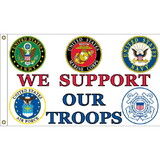 Eagle Emblems F1883 Flag-Support Our Troops Made In USA Nylon-Glow, (3ft x 5ft)