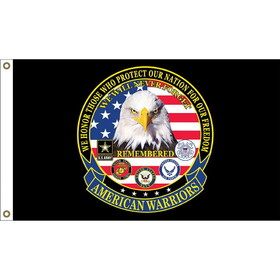 Eagle Emblems F3088 Flag-American Warriors Made In USA Nylon-Glow, (3ft x 5ft)