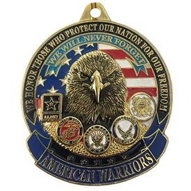 Eagle Emblems KC2015 Key Ring-American Warrior Bright-Shine, (1-5/8")