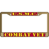 Eagle Emblems LP3813 Lic.Frame,Usmc,Combat Vet (ANTIQUED BRASS) AUTO, (6
