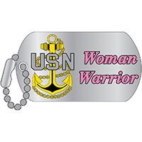 Eagle Emblems P12332 Pin-Usn Woman Warrior "DOG TAG", (1-1/4")