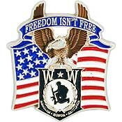 Eagle Emblems P12607 Pin-Wounded Warrior Eagle "Freedom isn't free", (1-1/4")