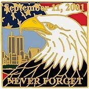 Eagle Emblems P14226 Pin-Usa,911,Eagle "NEVER FORGET", (1")