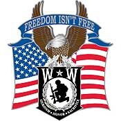 Eagle Emblems P16183 Pin-Wounded Warrior Eagle "Freedom isn't free", (1-3/4")