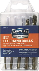 Century Drill & Tool 74105 5 Piece Cobalt Left Hand Drill&nbsp;Bit Set