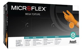 Microflex 93256100 CASE Mega Texture XLarge&nbsp;Orange Nitrile Gloves