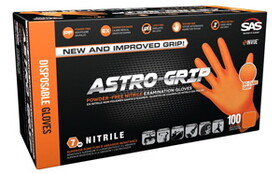 SAS Safety 66473 Astro-Grip Orange Large 3D Cube Grip Powder-Free Nitrile